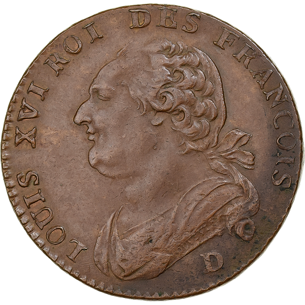 France, Louis XVI, 12 deniers François, 1792 / AN 4, Lyon, Copper, 