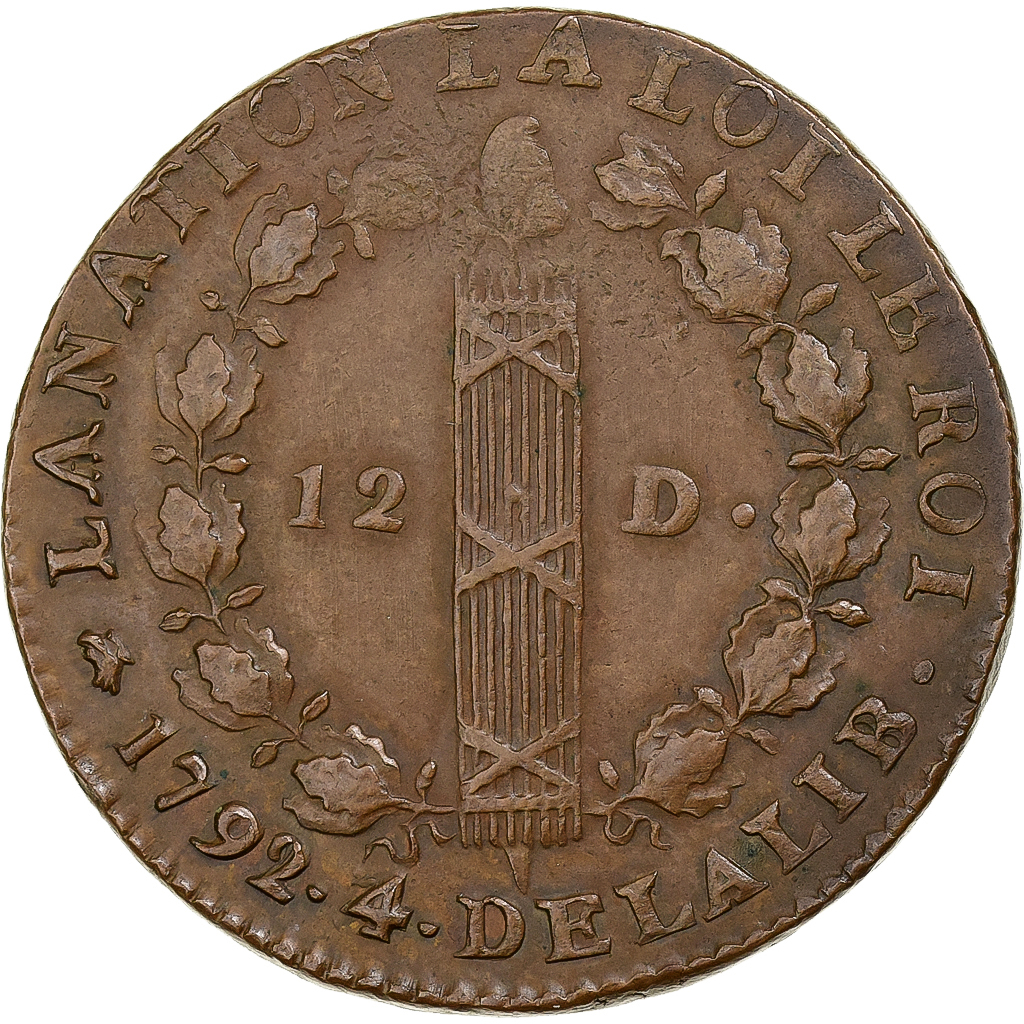 France, Louis XVI, 12 deniers François, 1792 / AN 4, Lyon, Copper, 