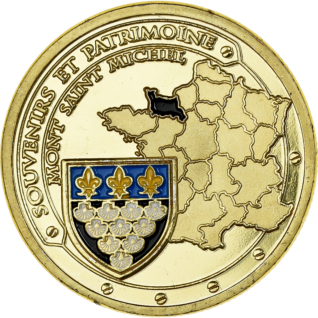 France, Medal, Mont Saint-Michel, La Manche, Gilt iron, Colourized, 