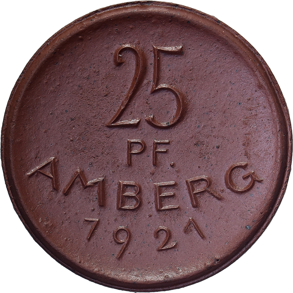 Weimar Republic, Stadt Amberg, 25 Pfennig, 1921, , Porcelain