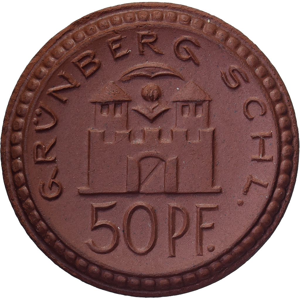 Weimar Republic, Stadt Grünberg, 50 Pfennig, 1921, , Porcelain