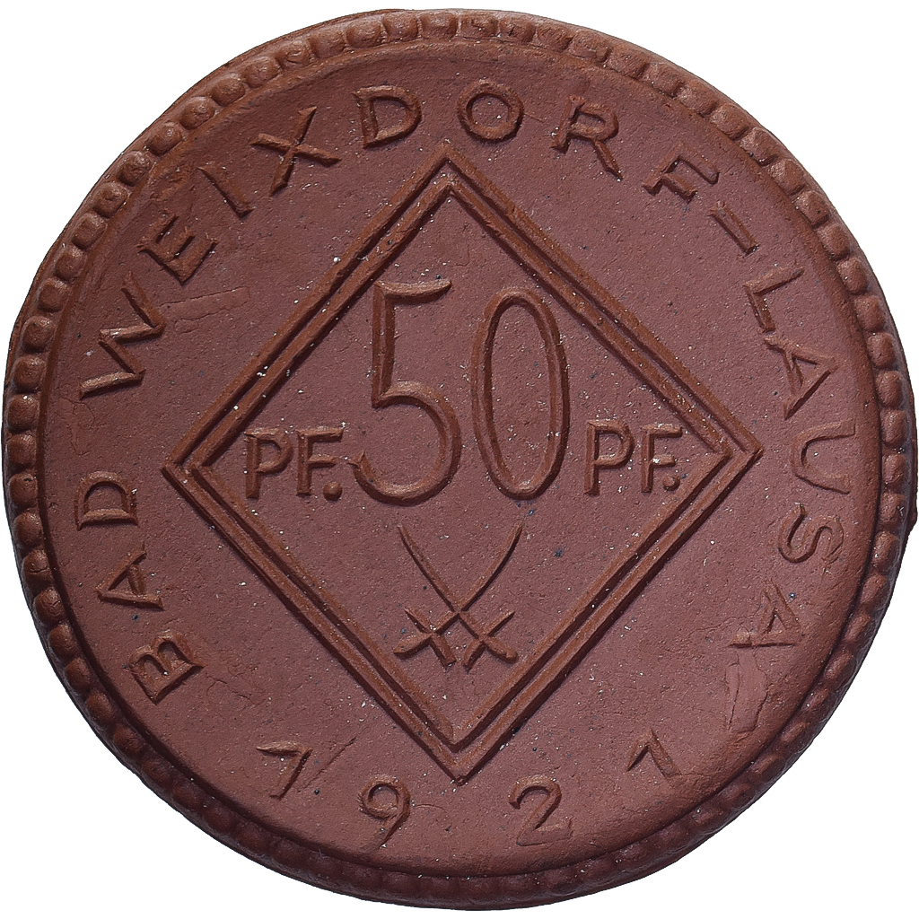 Weimar Republic, Municipality of Weixdorf, 50 Pfennig, 1921, , Porcelain
