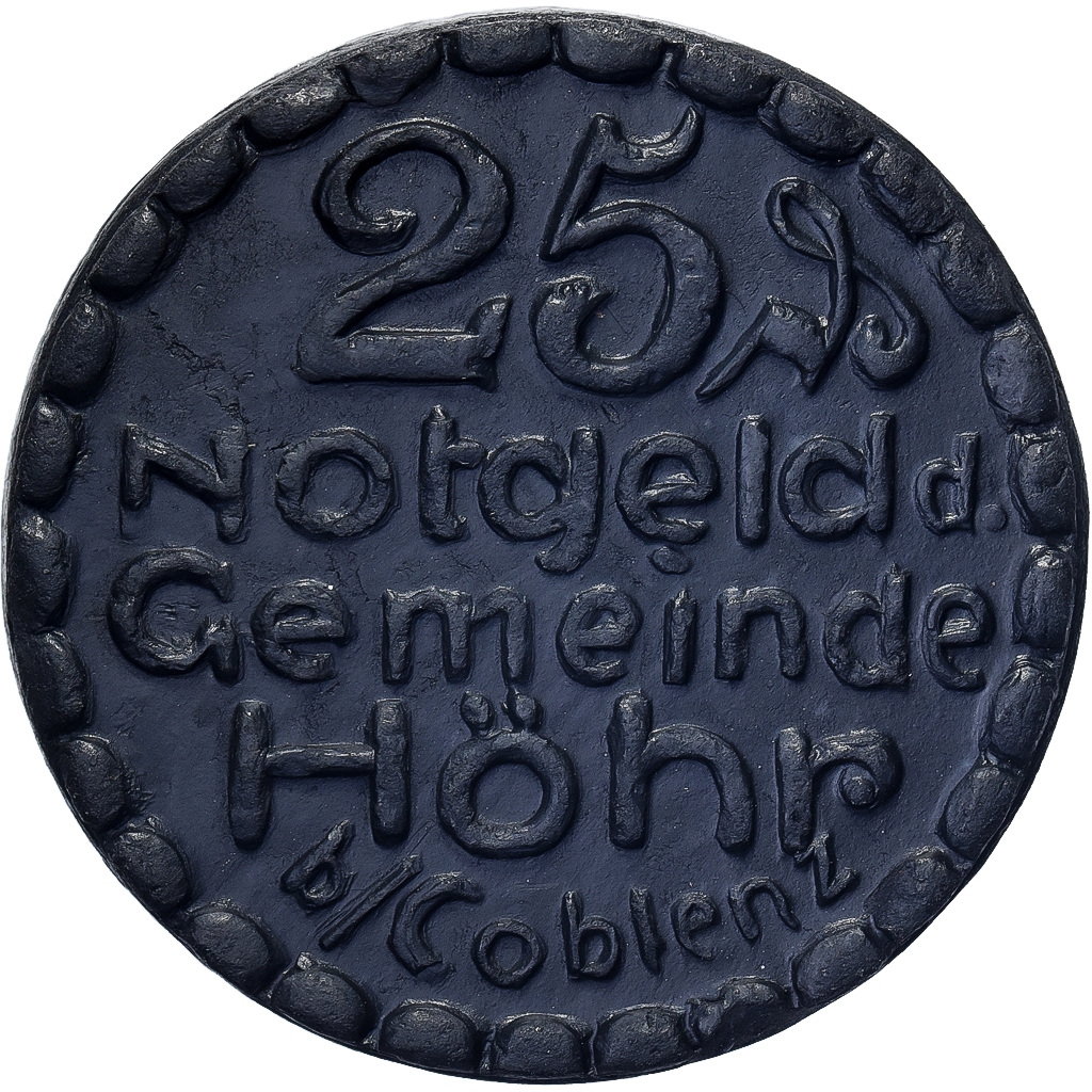 Weimar Republic, Municipality of Höhr, 25 Pfennig, 1921, , Porcelain