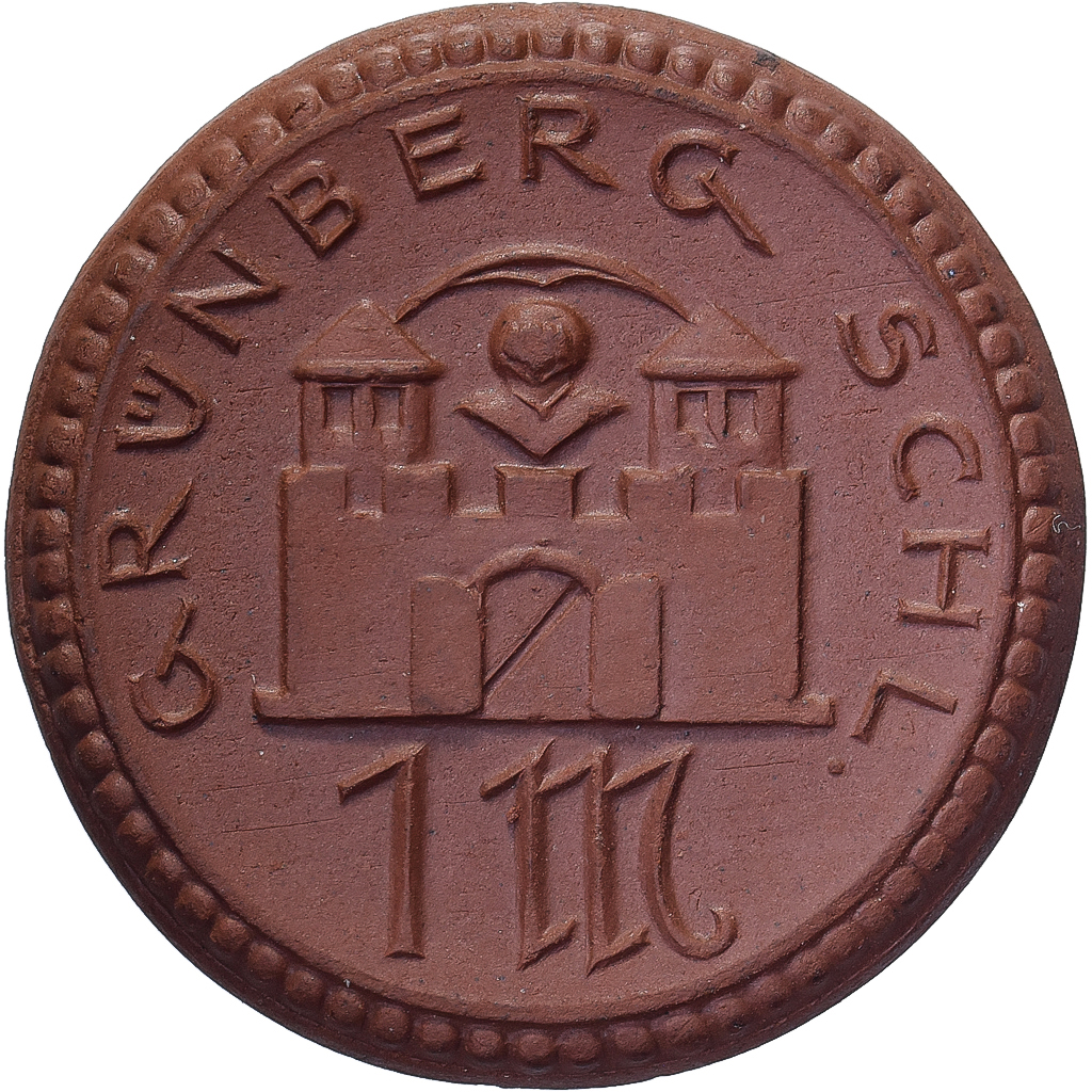 Weimar Republic, Stadt Grünberg, 1 Mark, 1921, , Porcelain