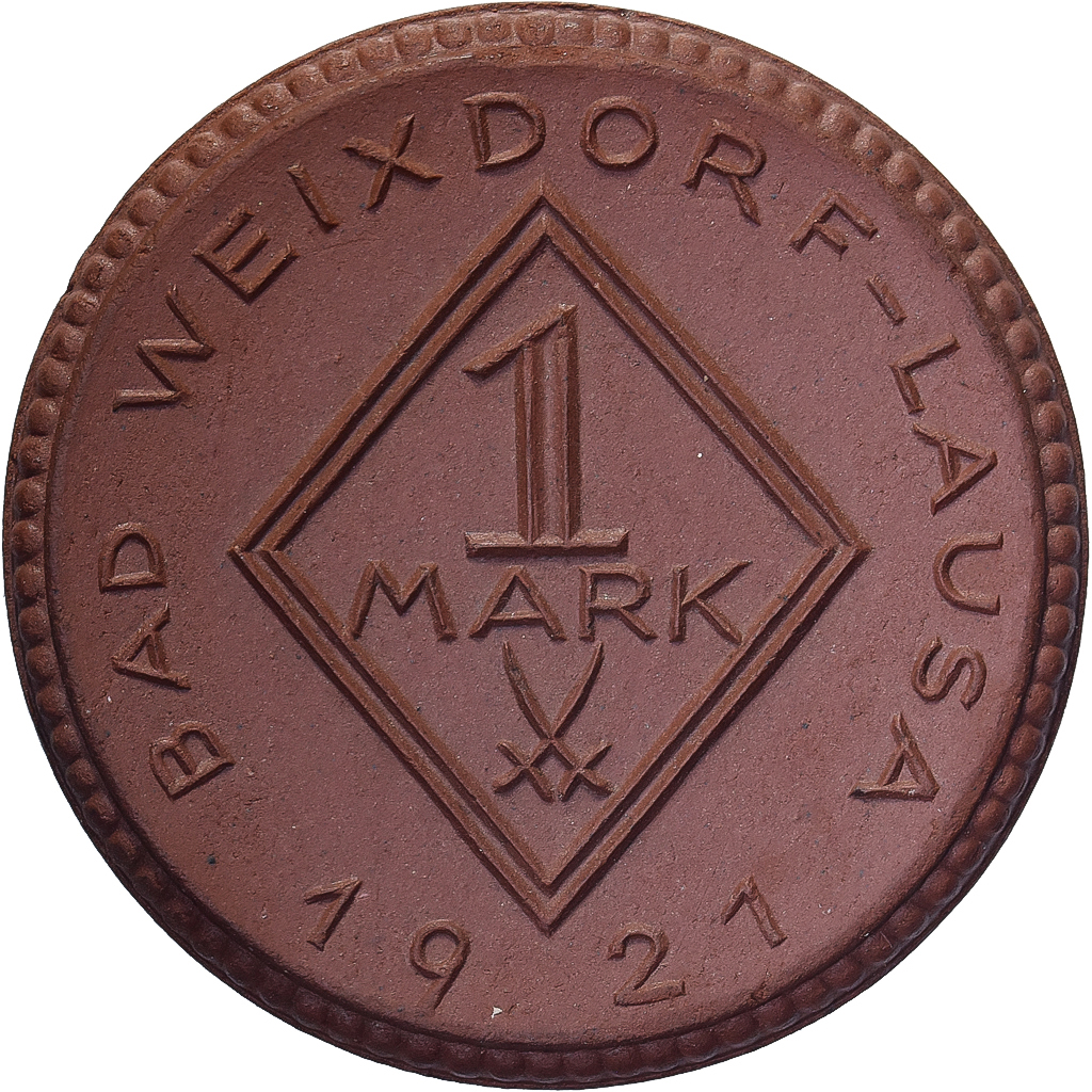 Weimar Republic, Municipality of Weixdorf, 1 Mark, 1921, , Porcelain