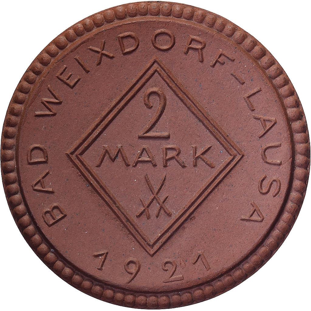 Weimar Republic, Municipality of Weixdorf, 2 Mark, 1921, , Porcelain