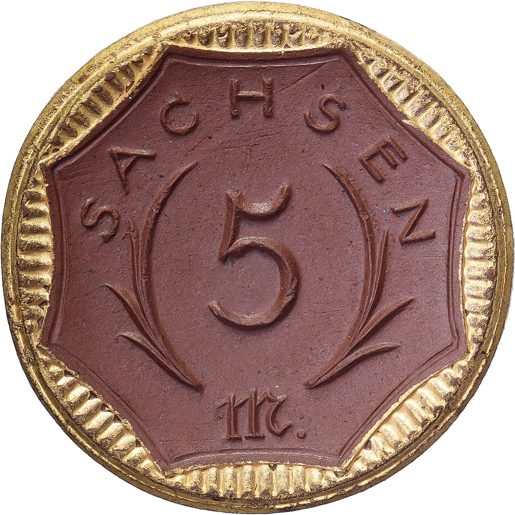 Weimar Republic, Federal state of Saxony, 5 Mark, 1921, Gilded, 