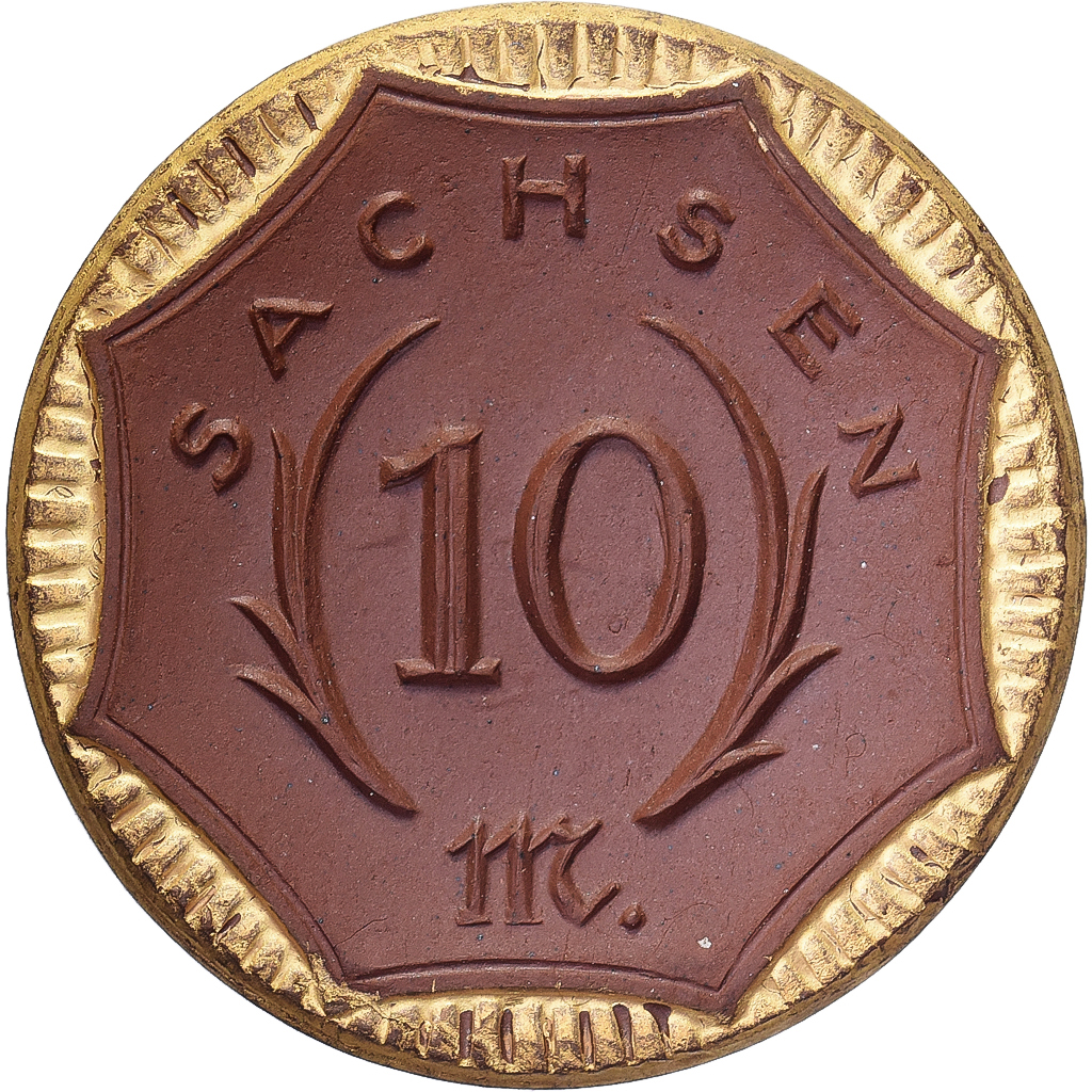Weimar Republic, Federal state of Saxony, 10 Mark, 1921, Gilded, 