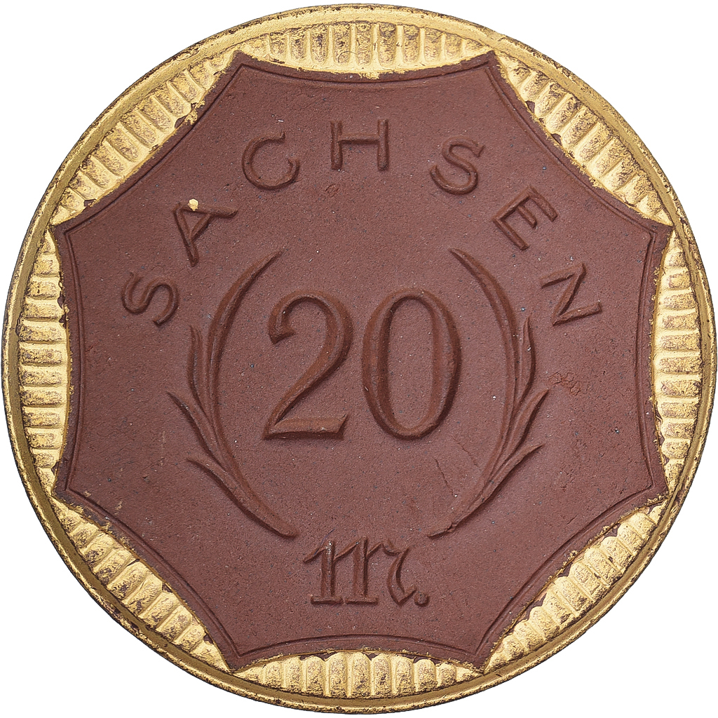 Weimar Republic, Stadt Sachsen, 20 Mark, 1921, Gilded, , Porcelain