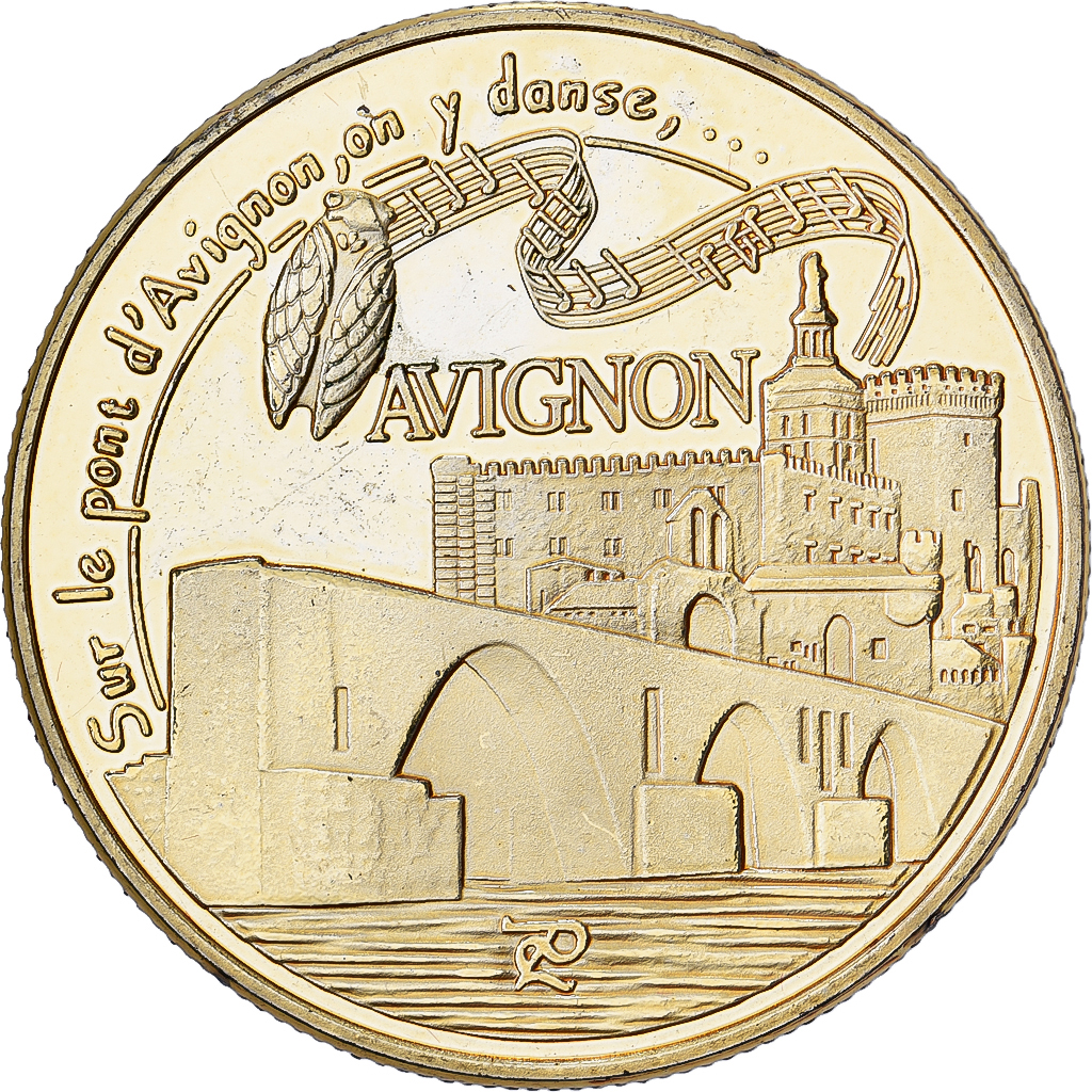 France, Medal, Avignon - Le Pont d'Avignon, Gilt steel, Colourized, 