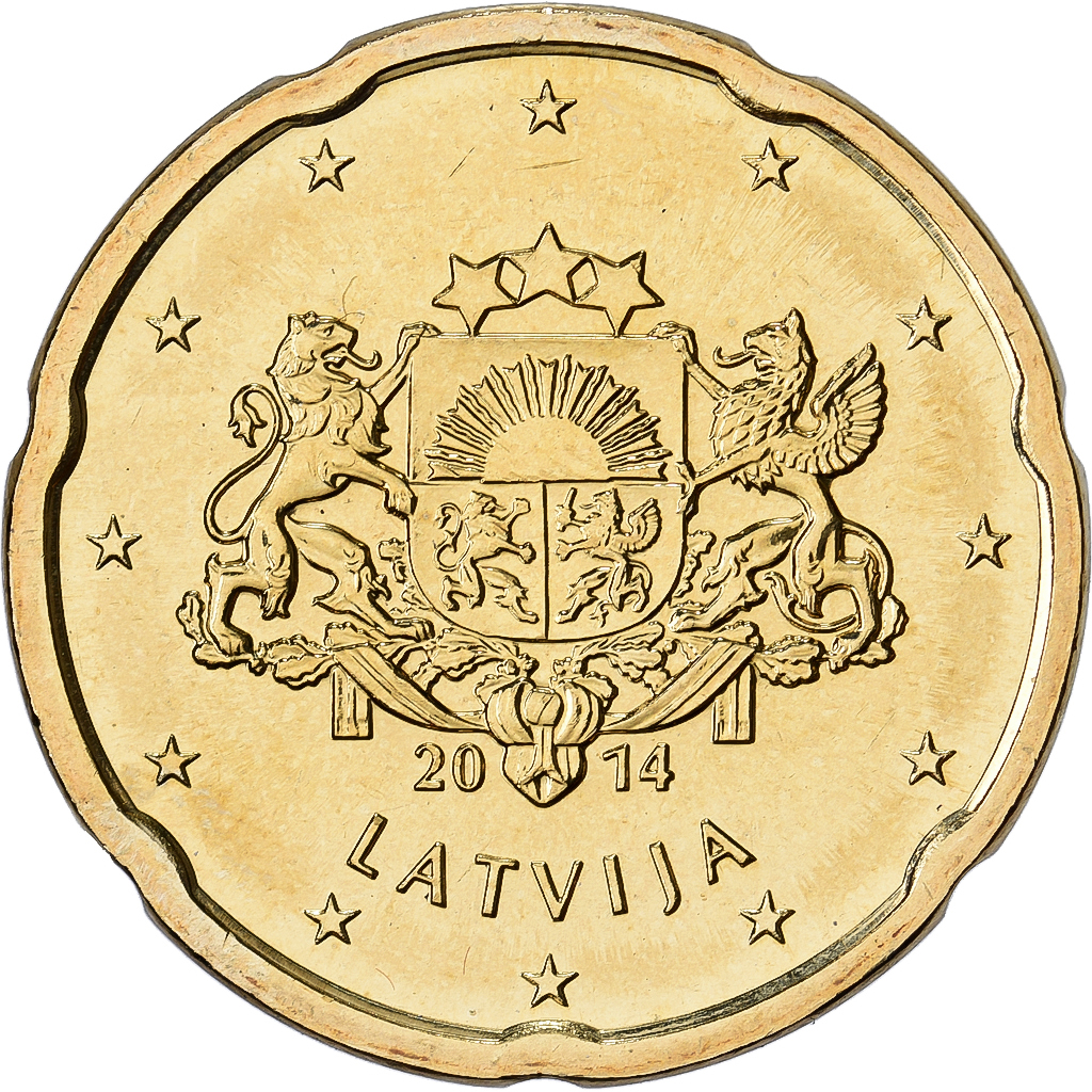 Latvia, 20 Centimes, 2014, Stuttgart, Nordic gold, UNZ+