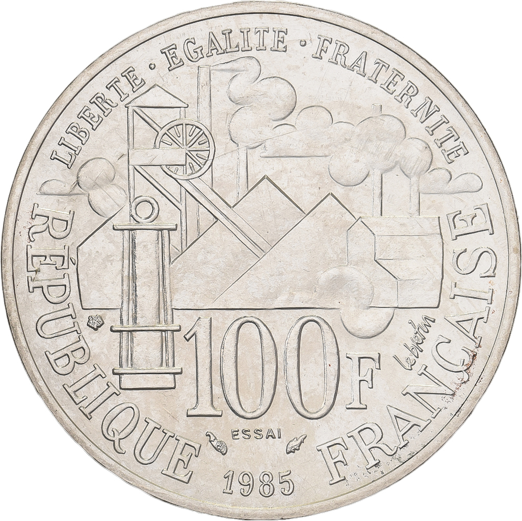France, 100 Francs, Emile Zola, 1985, MDP, Pattern, Silver, MS(65-70)