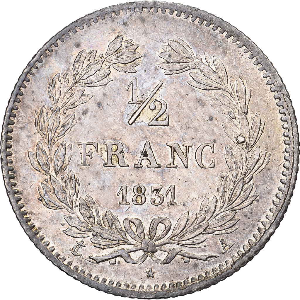 France, Louis Philippe I, 1/2 Franc, 1831, Paris, Silver, AU(55-58), Gadoury:408