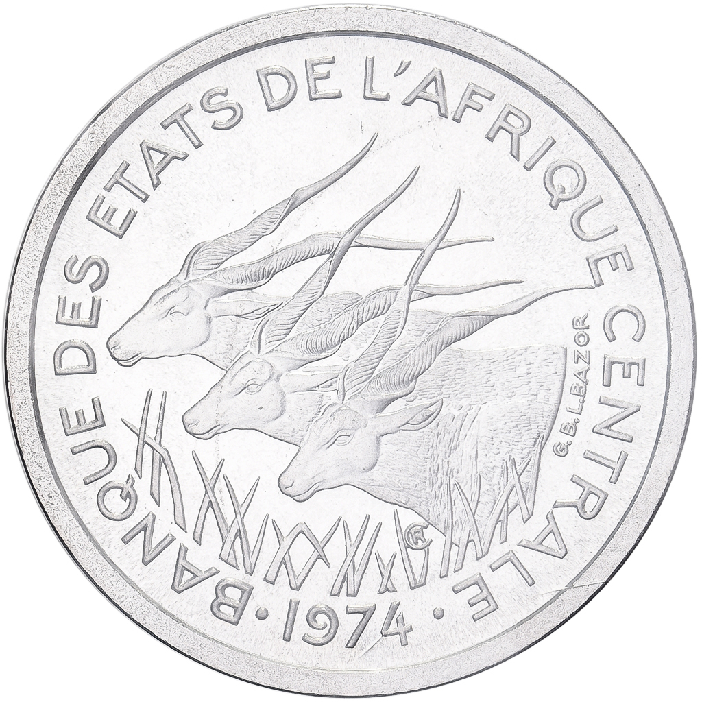 Central African States, 1 Franc, 1974, MDP, Pattern, Aluminum, , KM:E2