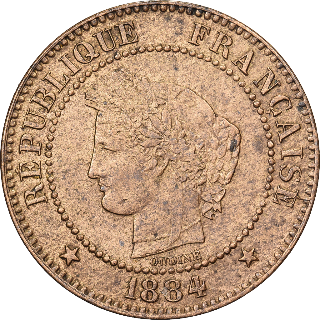 France, 2 Centimes, Cérès, 1884, Paris, Bronze, EF, Gadoury:105
