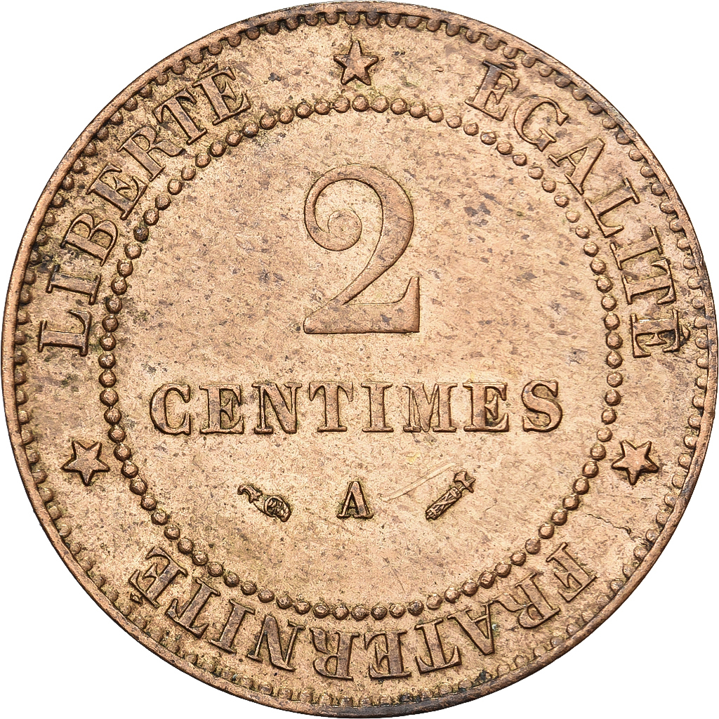 France, 2 Centimes, Cérès, 1884, Paris, Bronze, EF, Gadoury:105