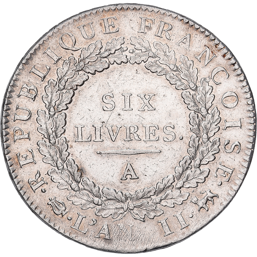 Frankrijk, Écu de 6 livres françoise, 1793 / AN II, Paris, Zilver, ZF+