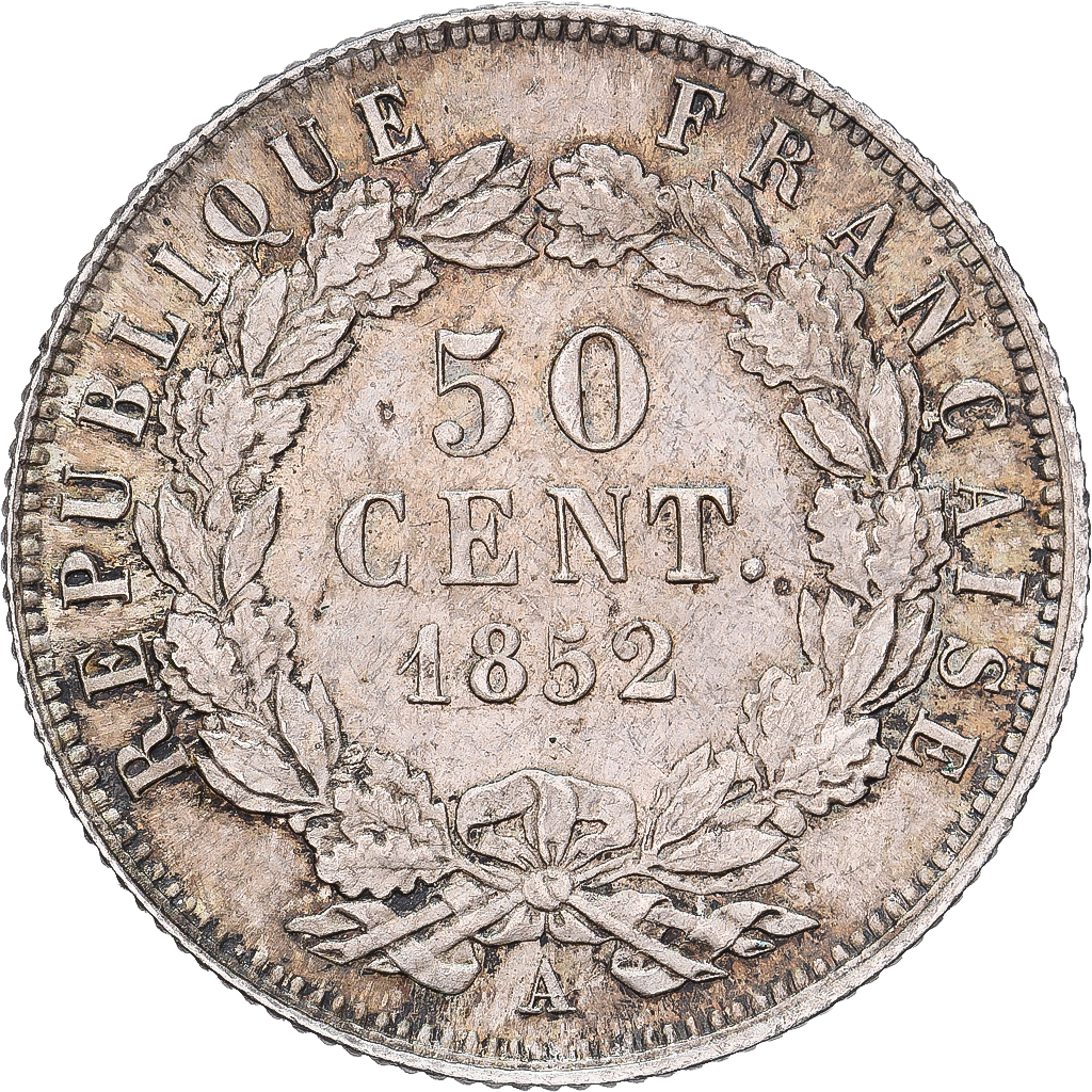 France, Louis-Napoléon Bonaparte, 50 Centimes, 1852, Paris, Silver, AU