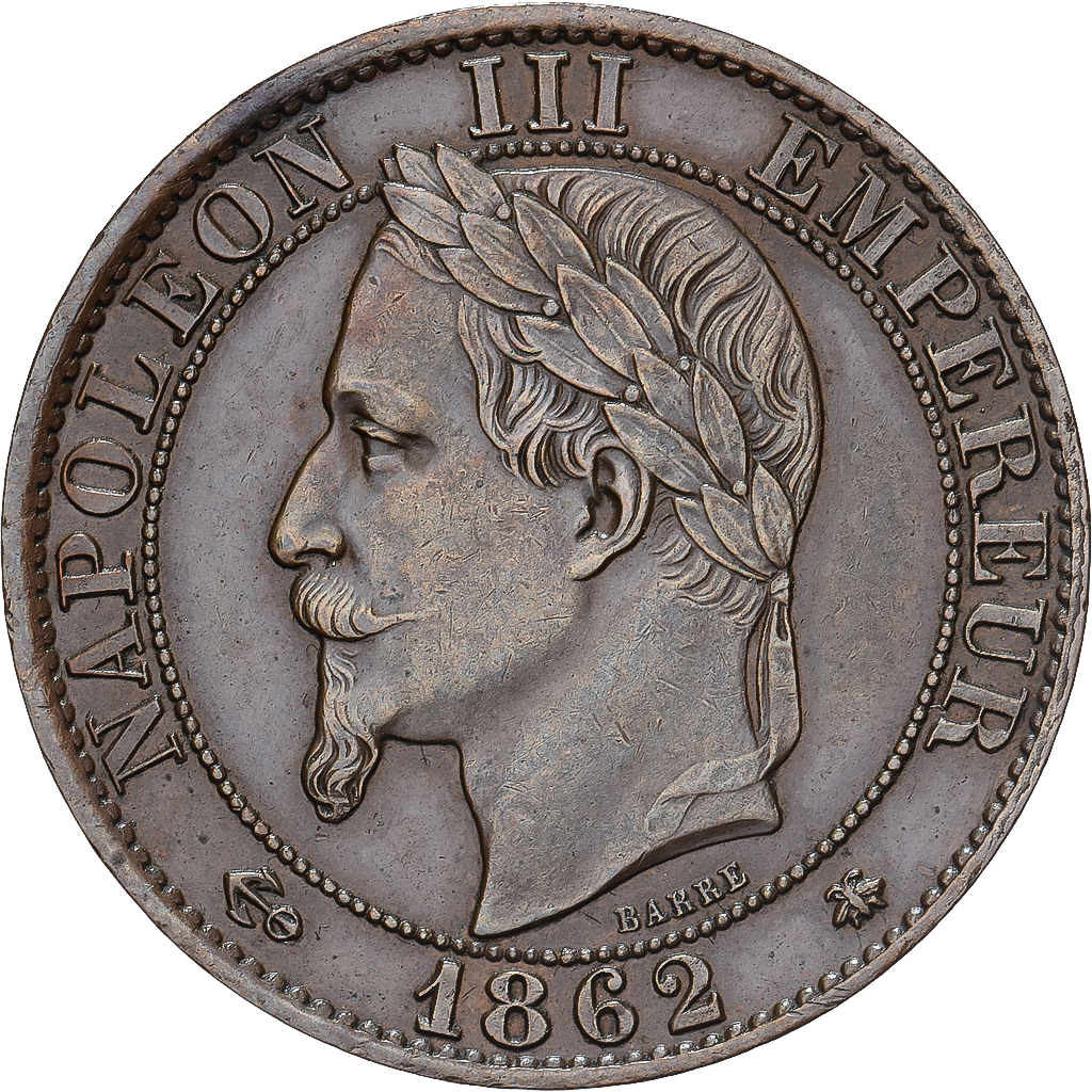 Frankrijk, Napoleon III, 5 Centimes, 1862, Paris, Bronzen, PR, Gadoury:155