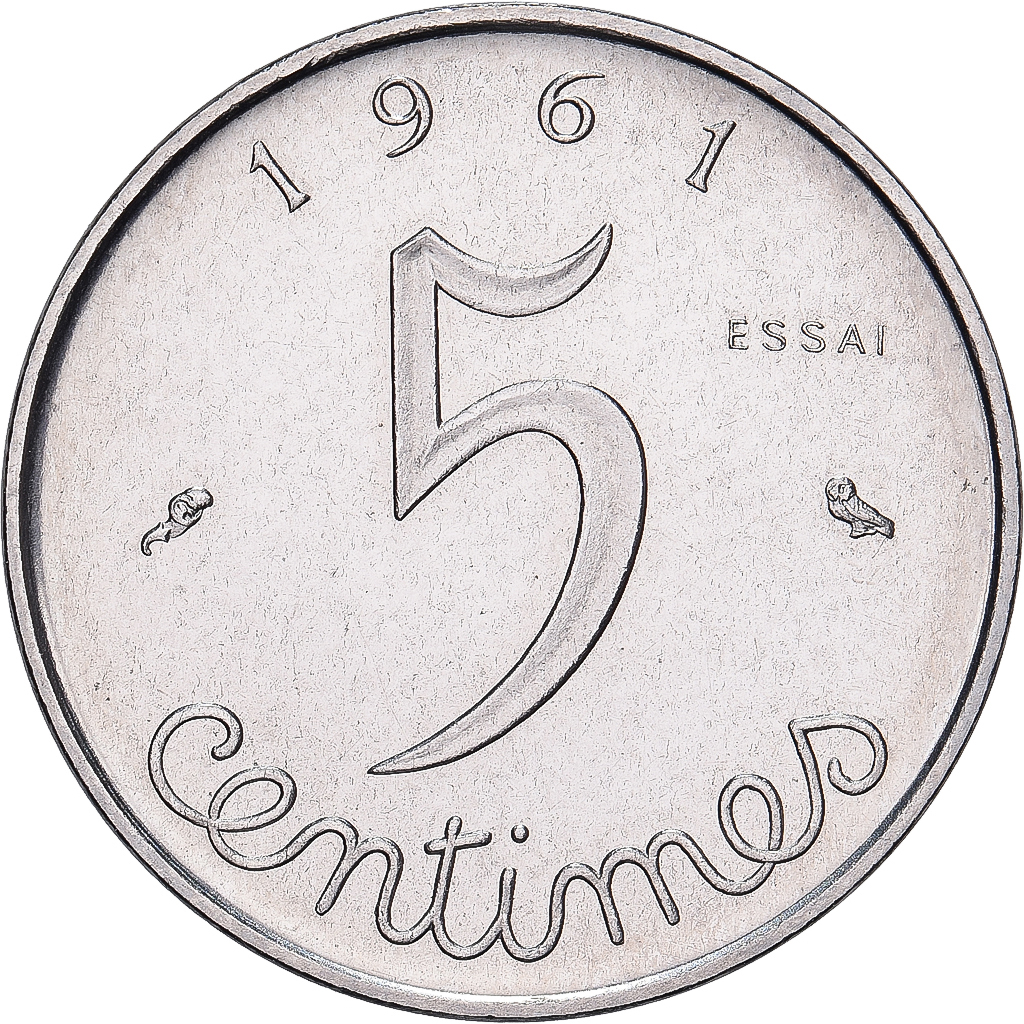 France, 5 Centimes, Épi, 1961, MDP, Pattern, Stainless Steel, MS(65-70)