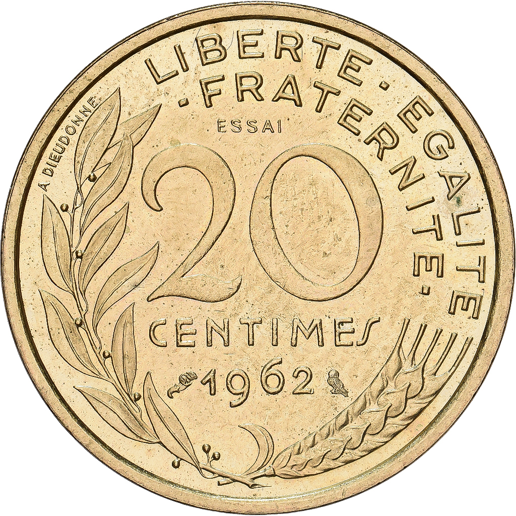Frankrijk, 20 Centimes, Marianne, 1962, Paris, Pattern, Bronze-Aluminium, PR