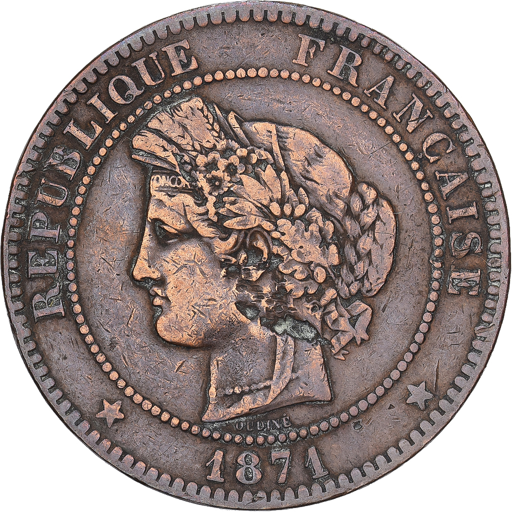 France, 10 Centimes, Cérès, 1871, Paris, Bronze, EF, Gadoury:265