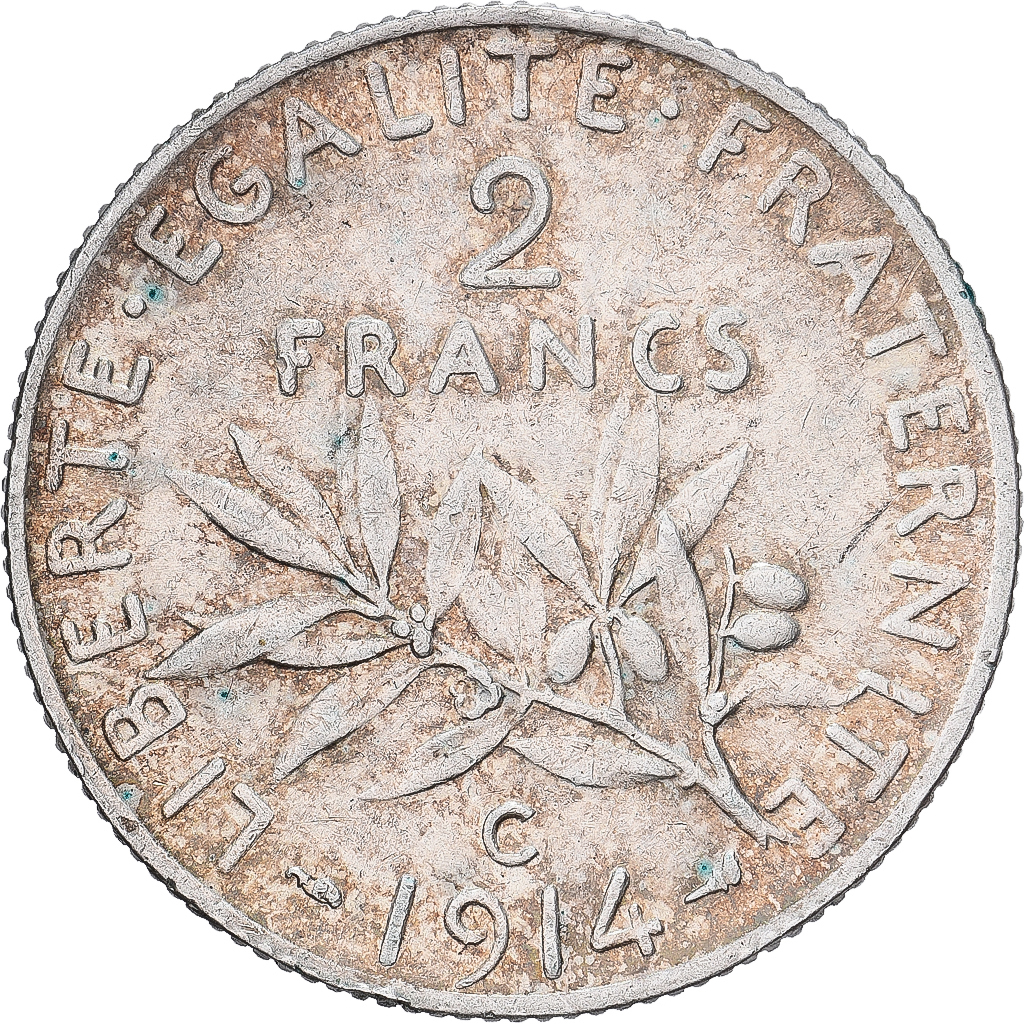 France, 2 Francs, Semeuse, 1914, Castelsarrasin, Silver, AU(55-58), Gadoury:532