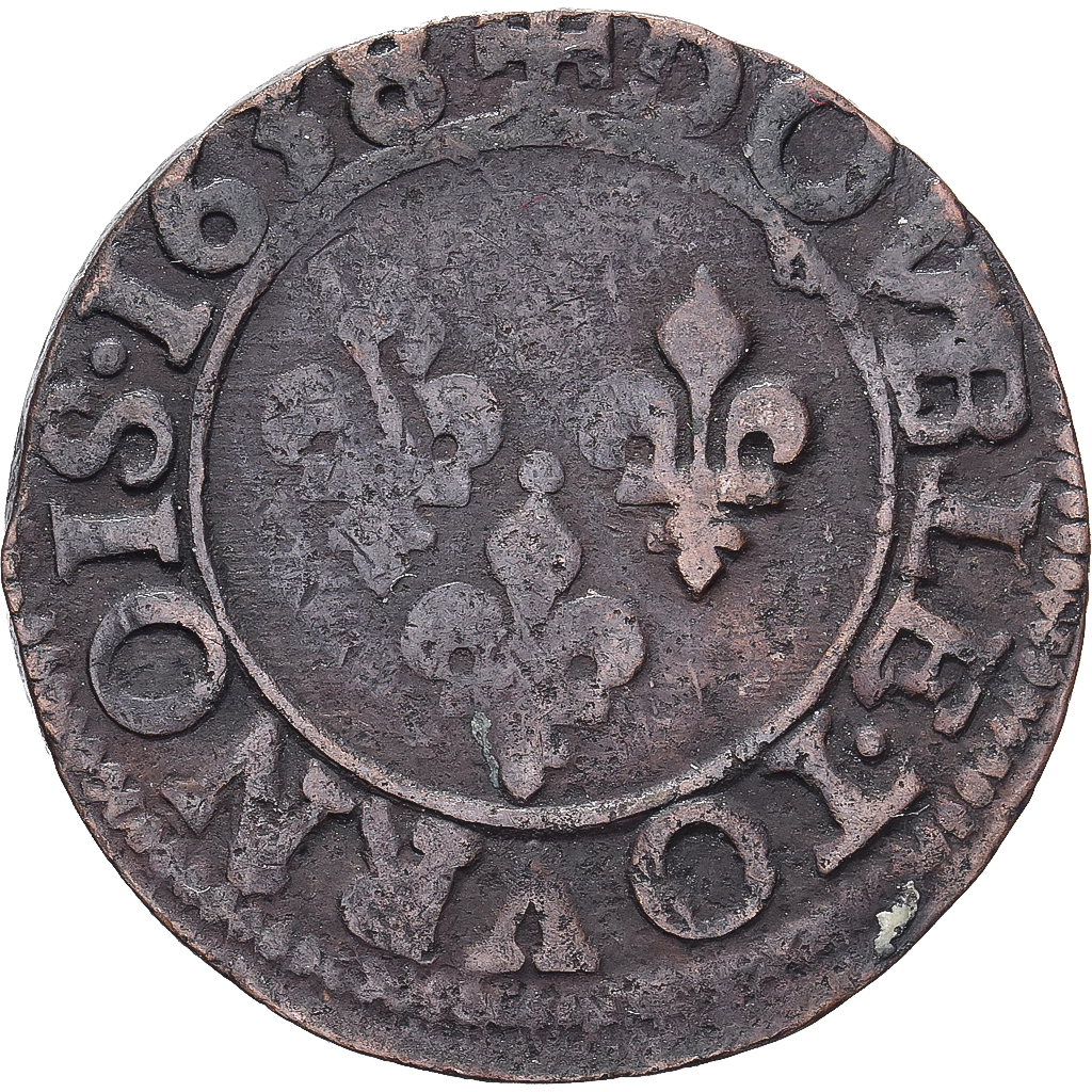 France, Louis XIII, Double Tournois, 1638, Tours, Copper, VF(20-25), Gadoury:11