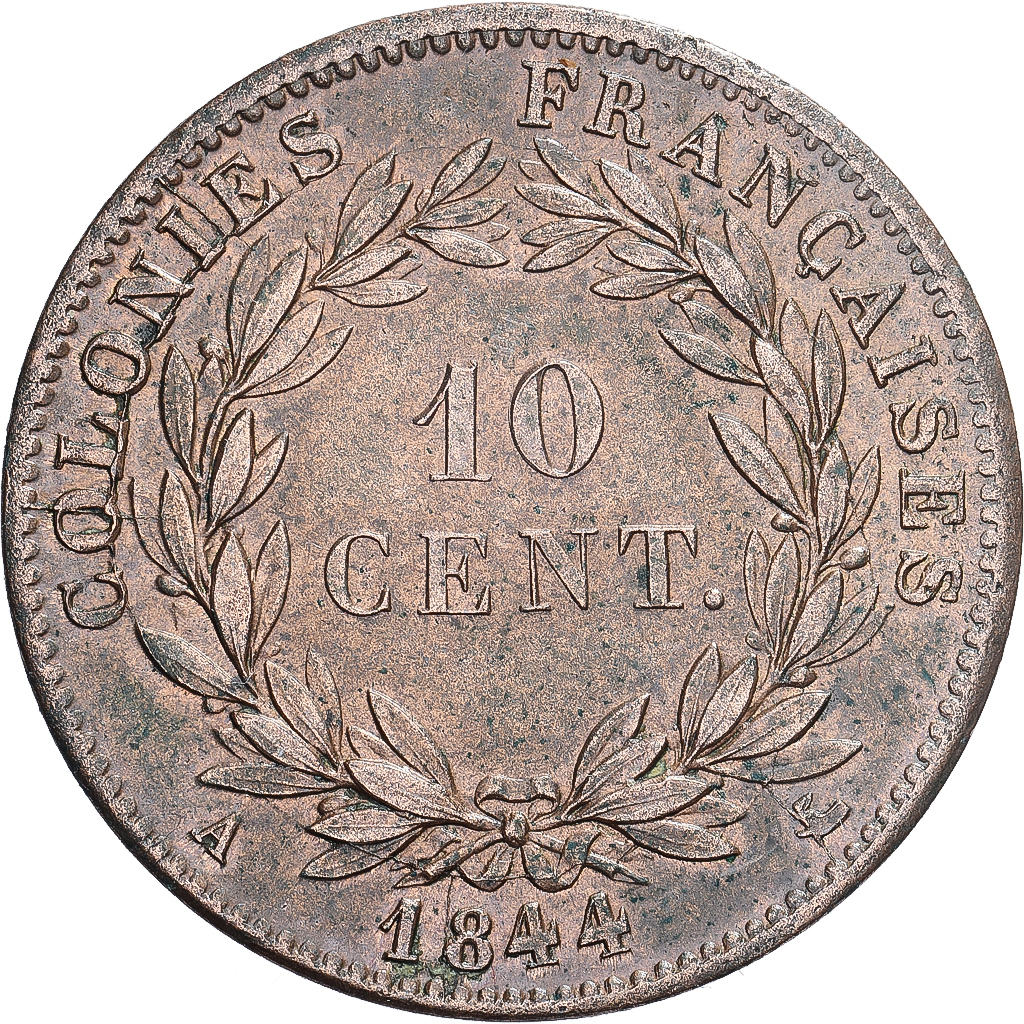 French Antilles, Louis Philippe I, 10 Centimes, 1844, Paris, Bronze, AU