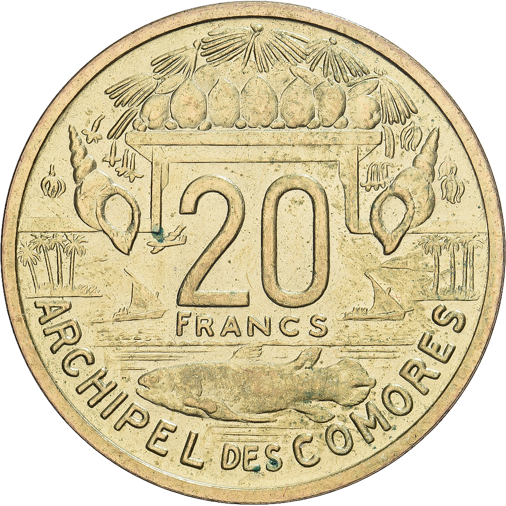 Comoros, 20 Francs, 1964, Paris, Pattern, Aluminum-Bronze, MS, KM:E5