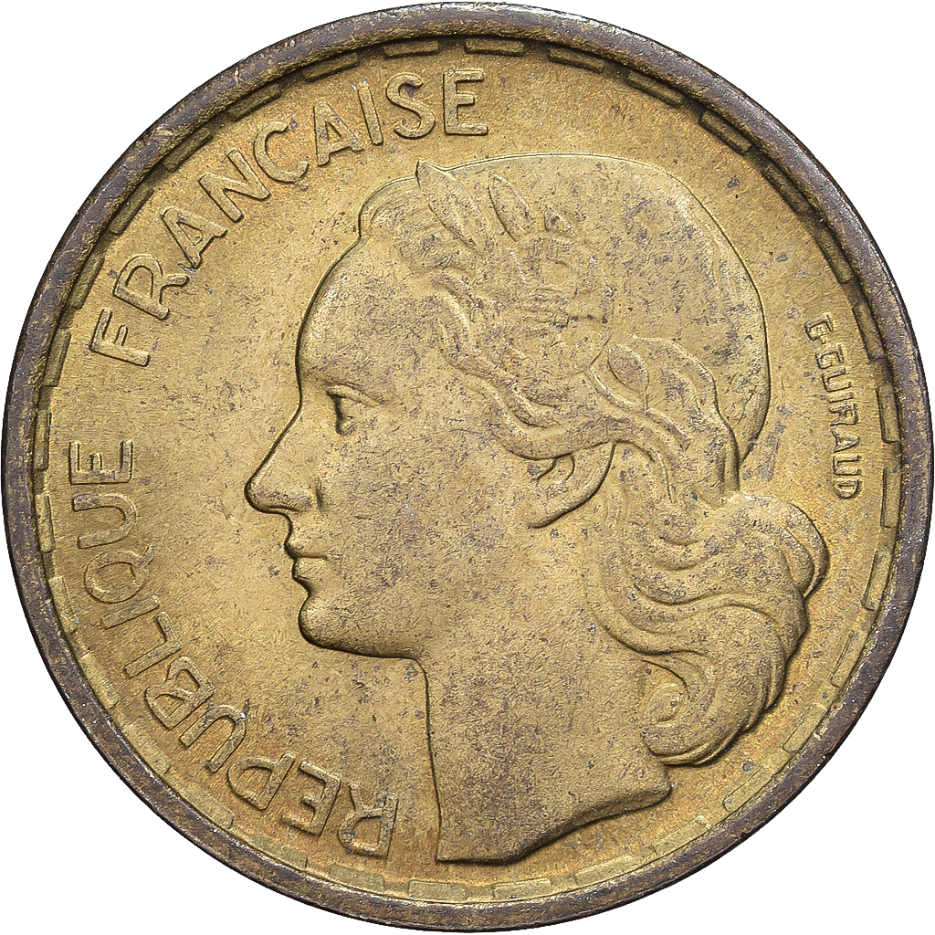 France, 10 Francs, Guiraud, 1950, Beaumont-Le-Roger, Cupro-Aluminium, AU(50-53)