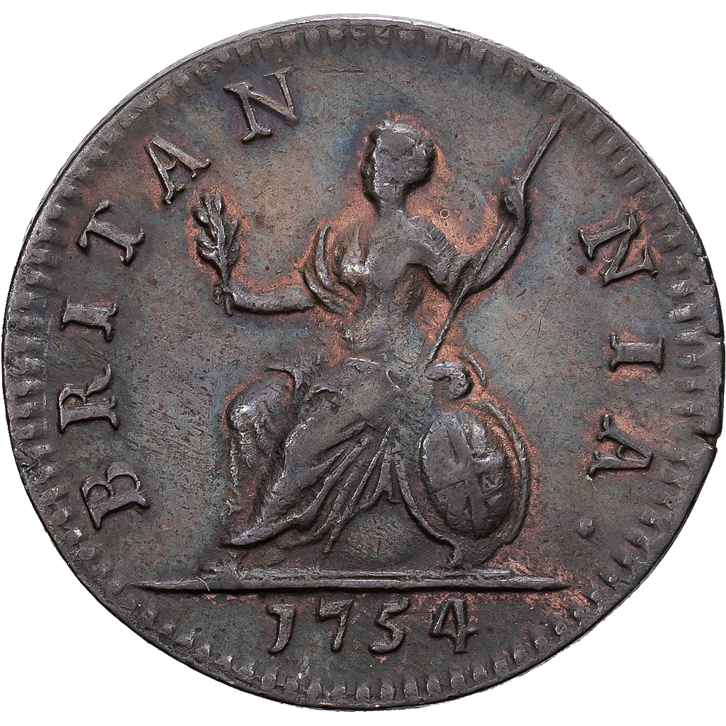 United Kingdom, George II, 1 Farthing, 1754, London, Copper, EF