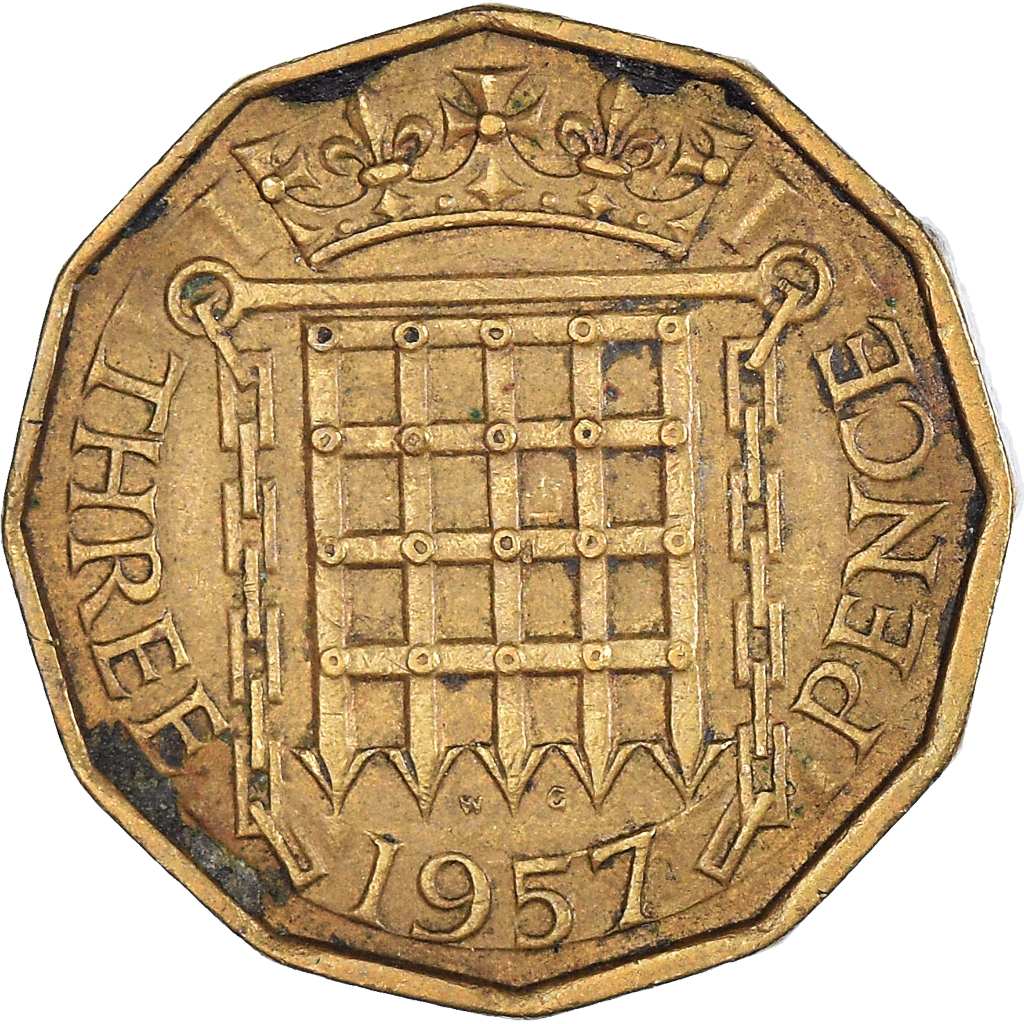 Moneda, Gran Bretaña, 3 Pence, 1957