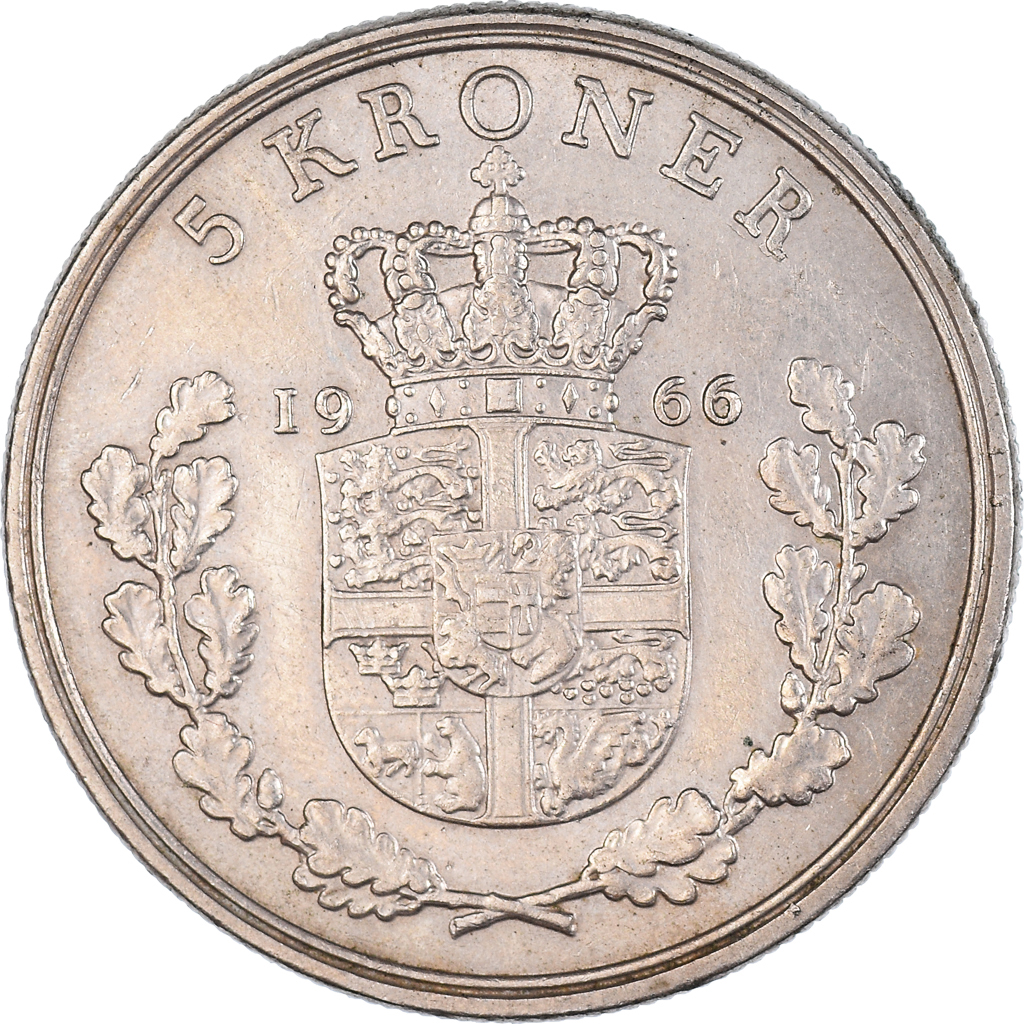 Moneda, Dinamarca, 5 Kroner, 1966