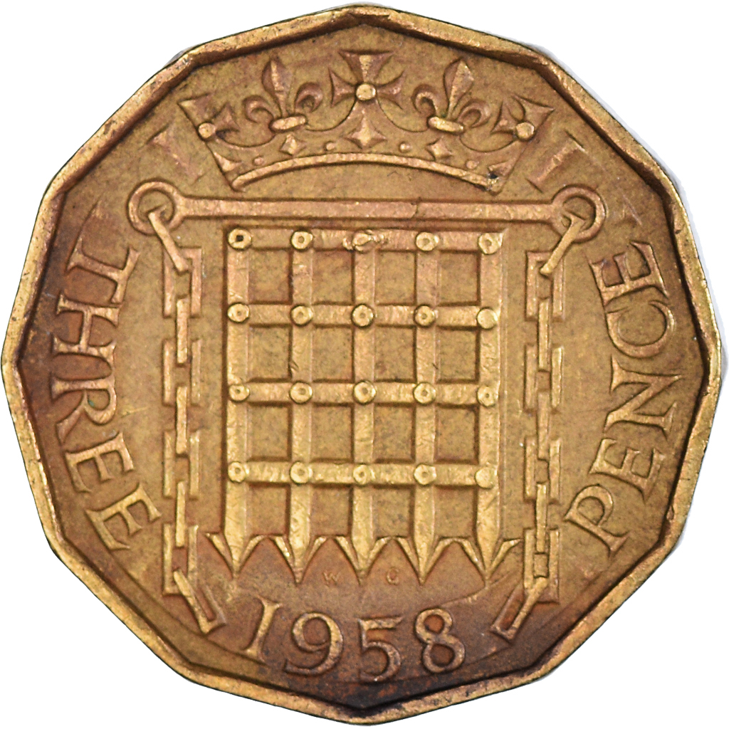 Moneda, Gran Bretaña, 3 Pence, 1958