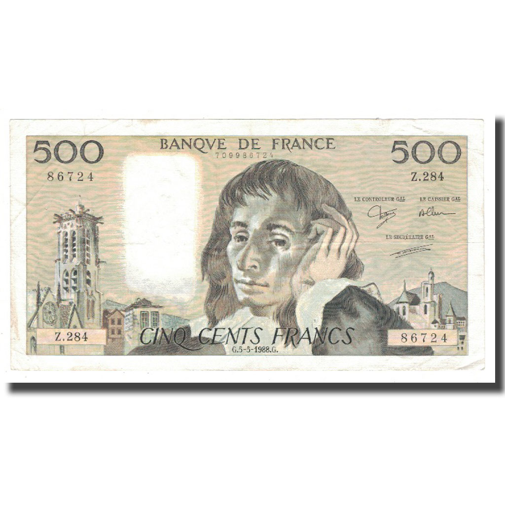 France, 500 Francs, 1988, 1988-05-05, EF(40-45), Fayette:71.39, KM:156g