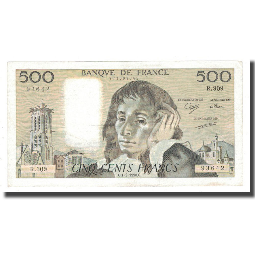 France, 500 Francs, 1990, 1990-02-01, AU(50-53), Fayette:71.43, KM:156g