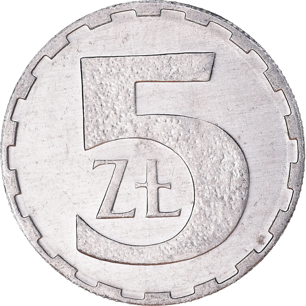 Coin, Poland, 5 Zlotych, 1990