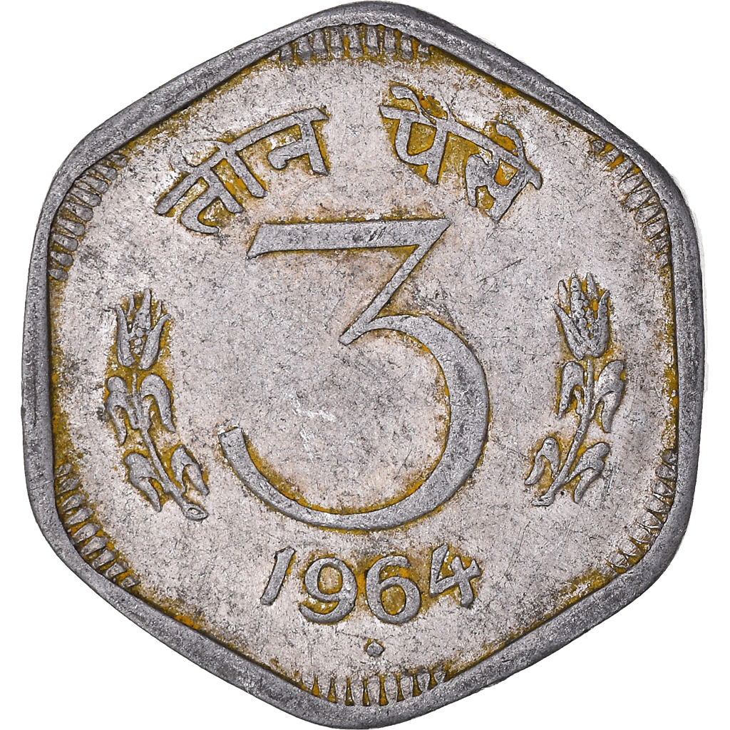 Coin, India, 3 Paise, 1964