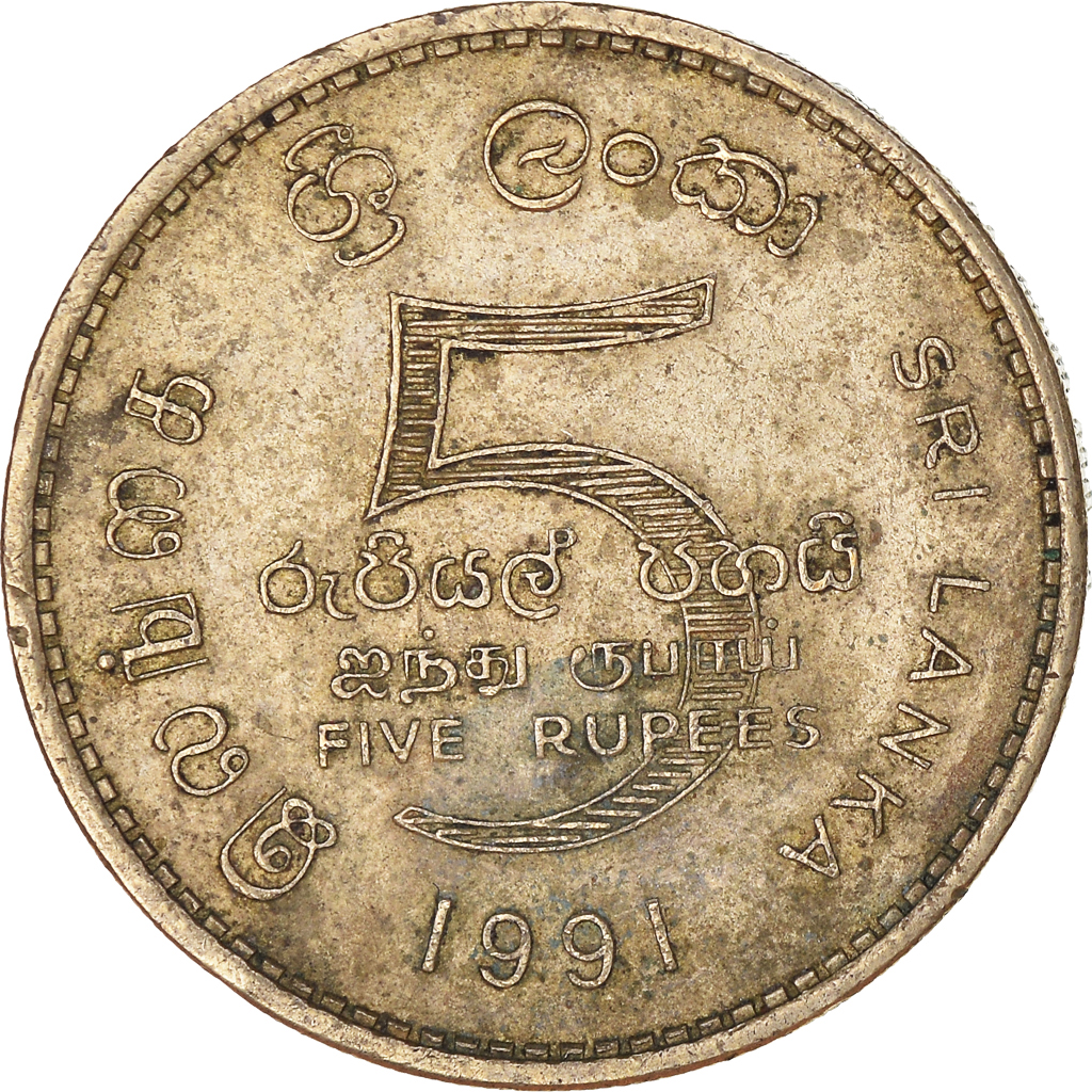 Moneda, Sri Lanka, 5 Rupees, 1991