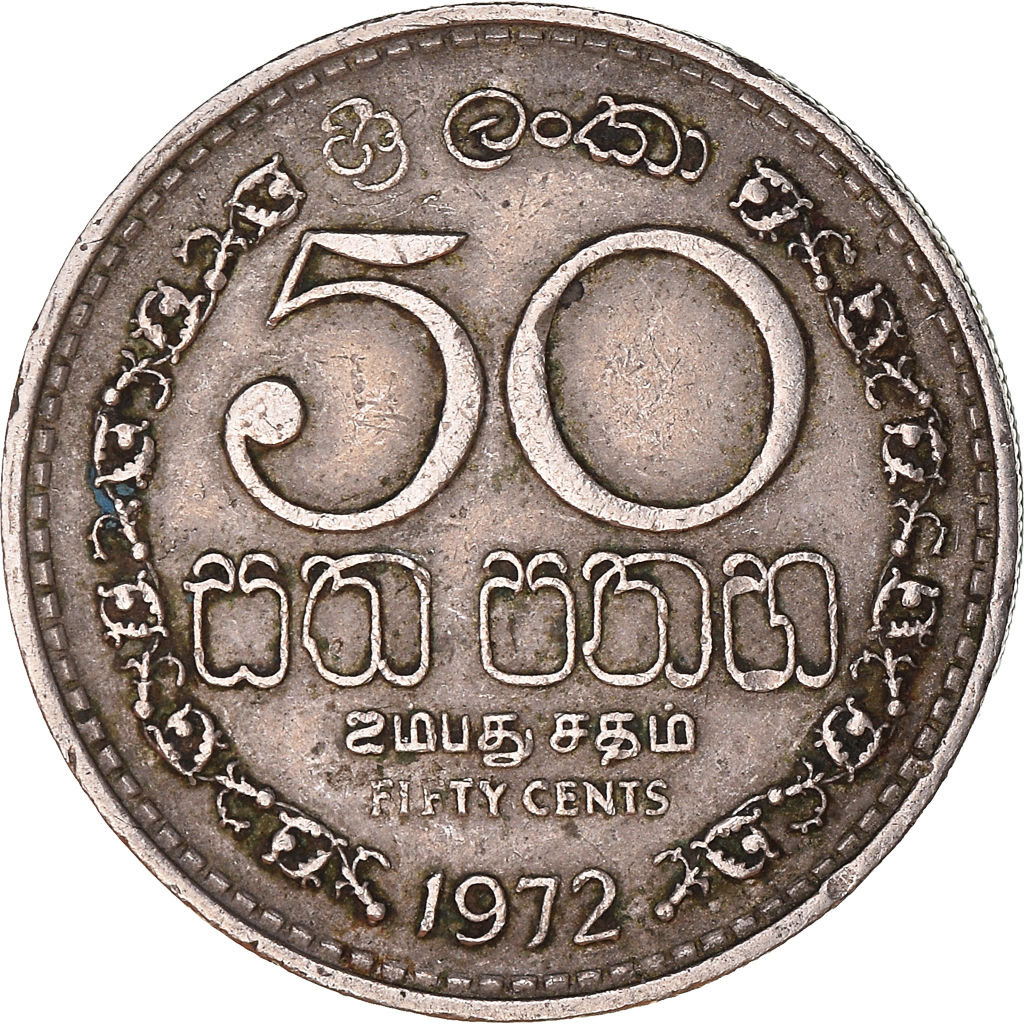 Moneda, Sri Lanka, 50 Cents, 1972