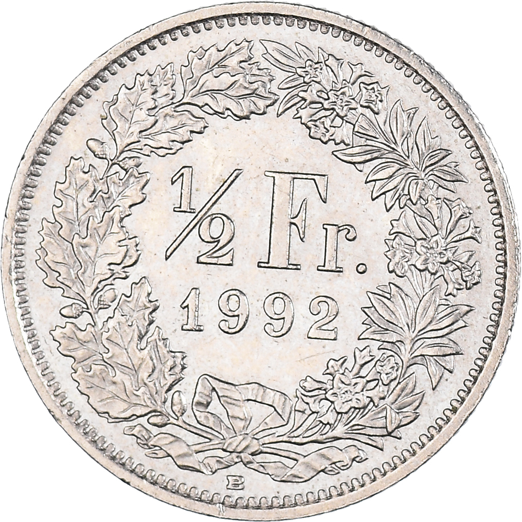 Moneda, Suiza, 1/2 Franc, 1992