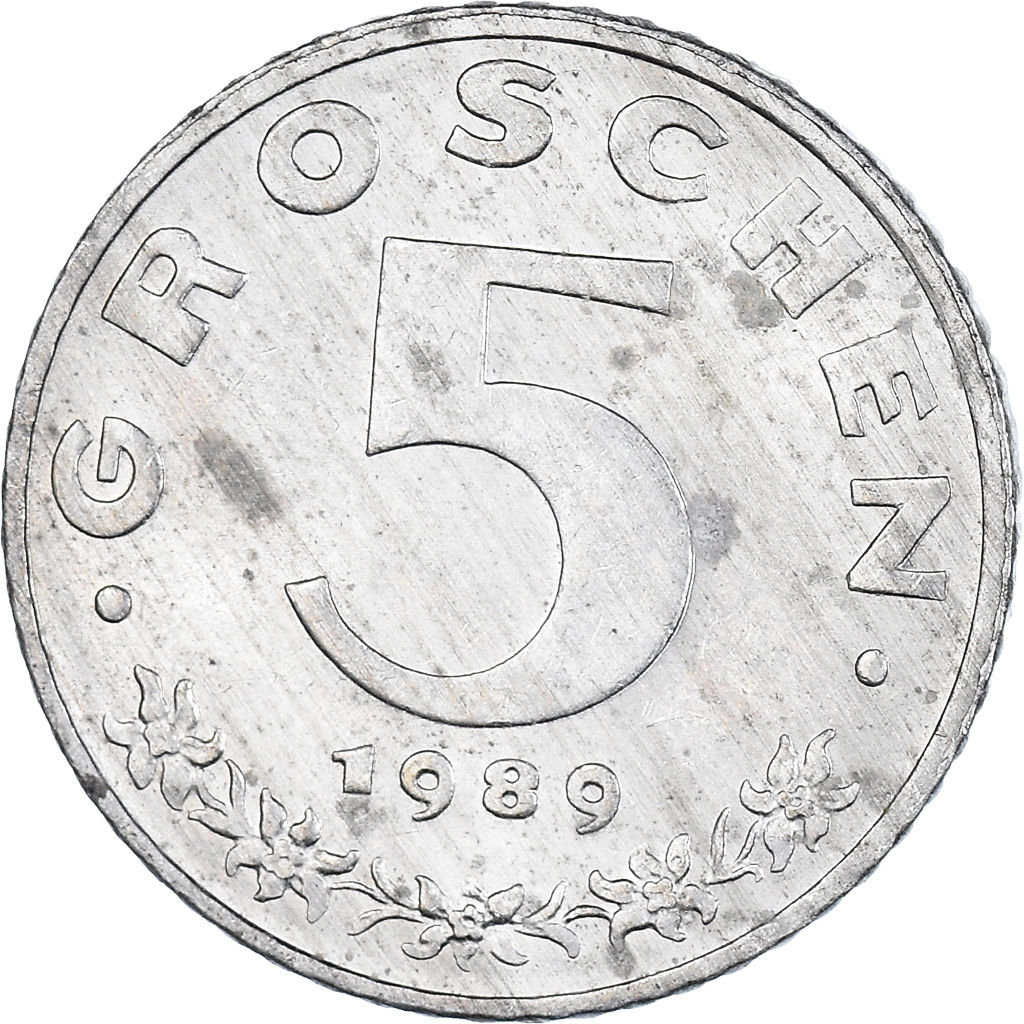 Moneda, Austria, 5 Groschen, 1989