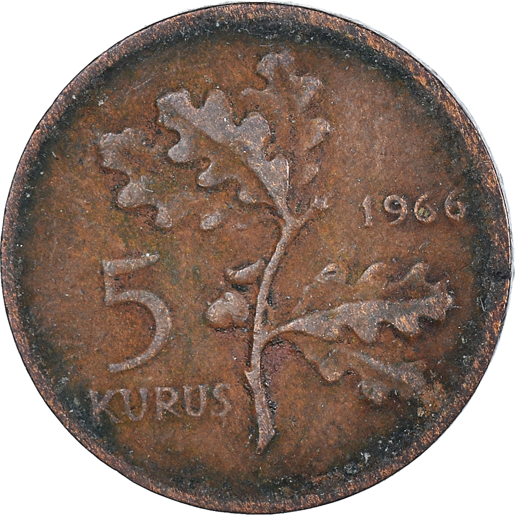 Moneda, Turquía, 5 Kurus, 1966