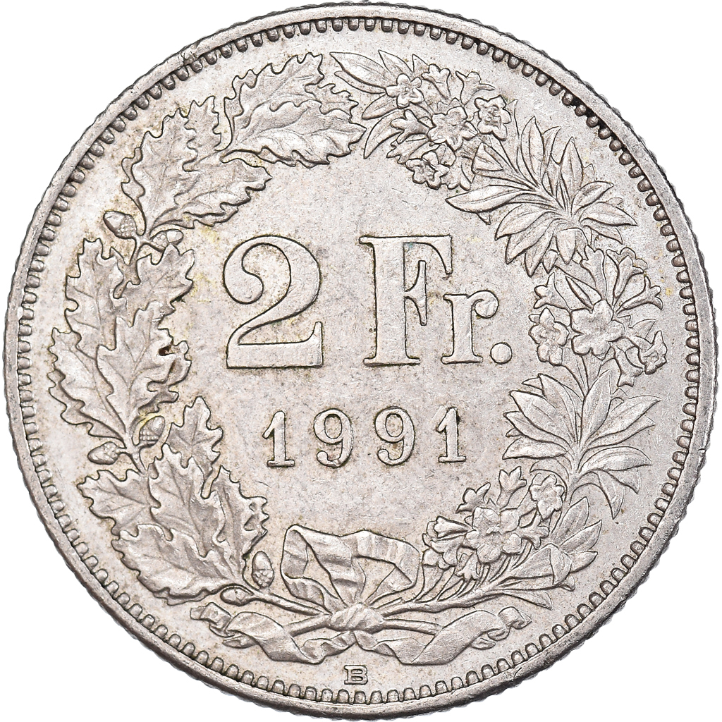 Coin, Switzerland, 2 Francs, 1991