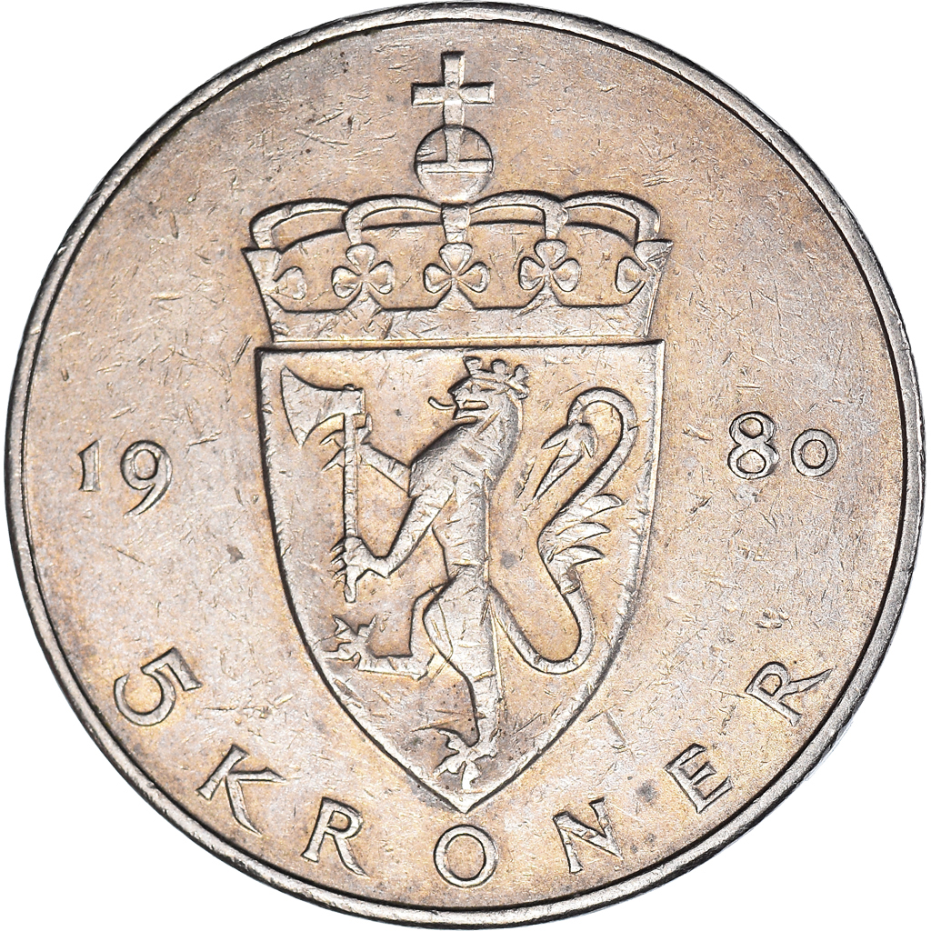 Moneda, Noruega, 5 Kroner, 1980