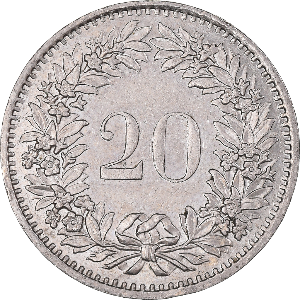 Moneda, Suiza, 20 Rappen, 1977
