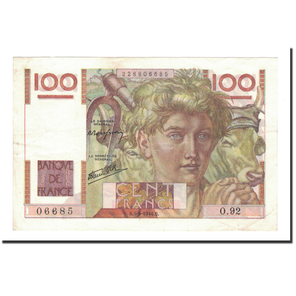 France, 100 Francs, Jeune Paysan, 1946, 1946-09-05, AU(50-53), Fayette:28.8