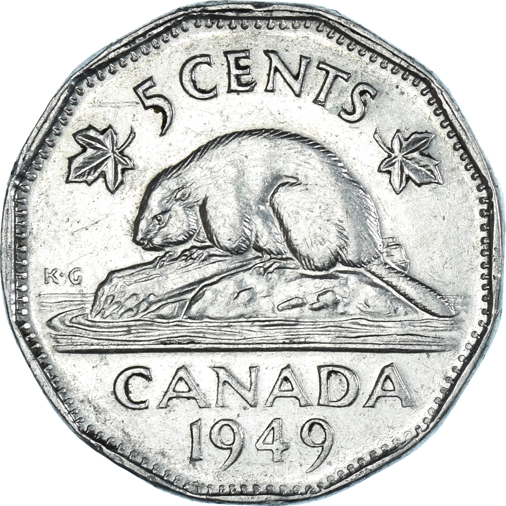 Moneda, Canadá, 5 Cents, 1949