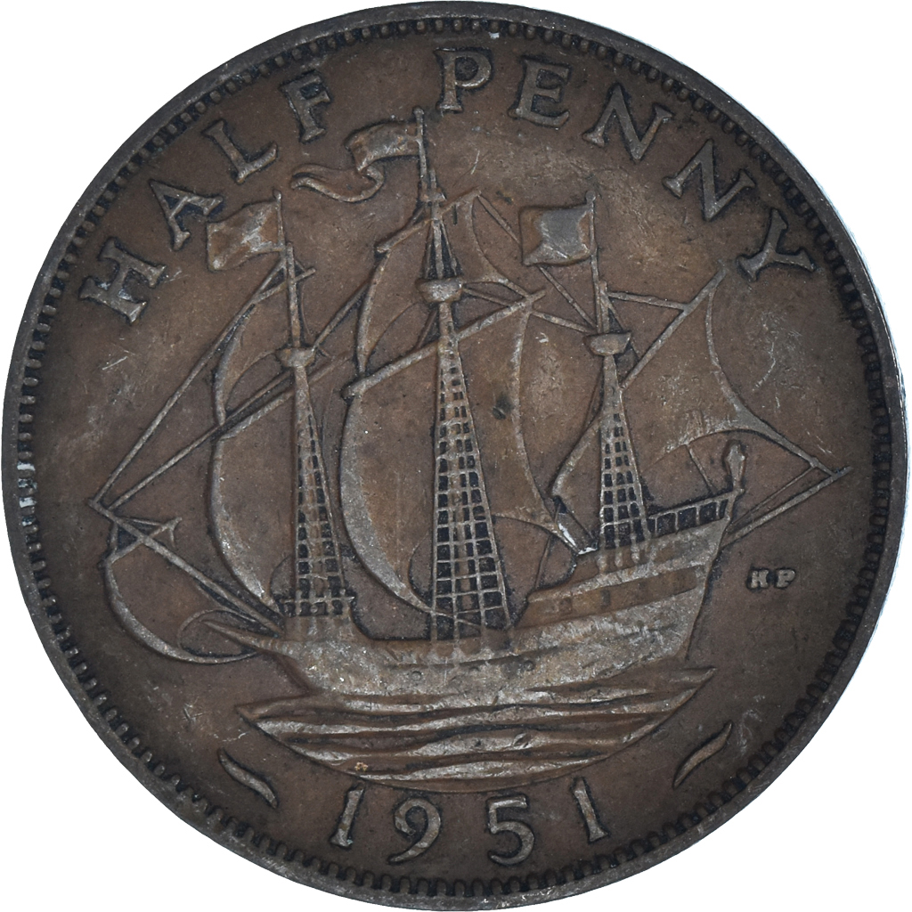 Moneda, Gran Bretaña, 1/2 Penny, 1951